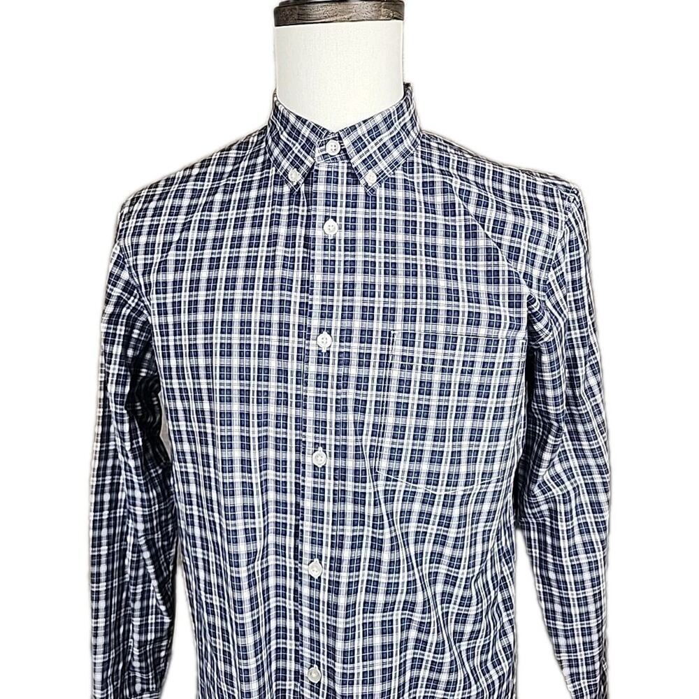 Everlane Long-Sleeve Shirt Mens M Blue White Check Plaid Cotton Button Up
